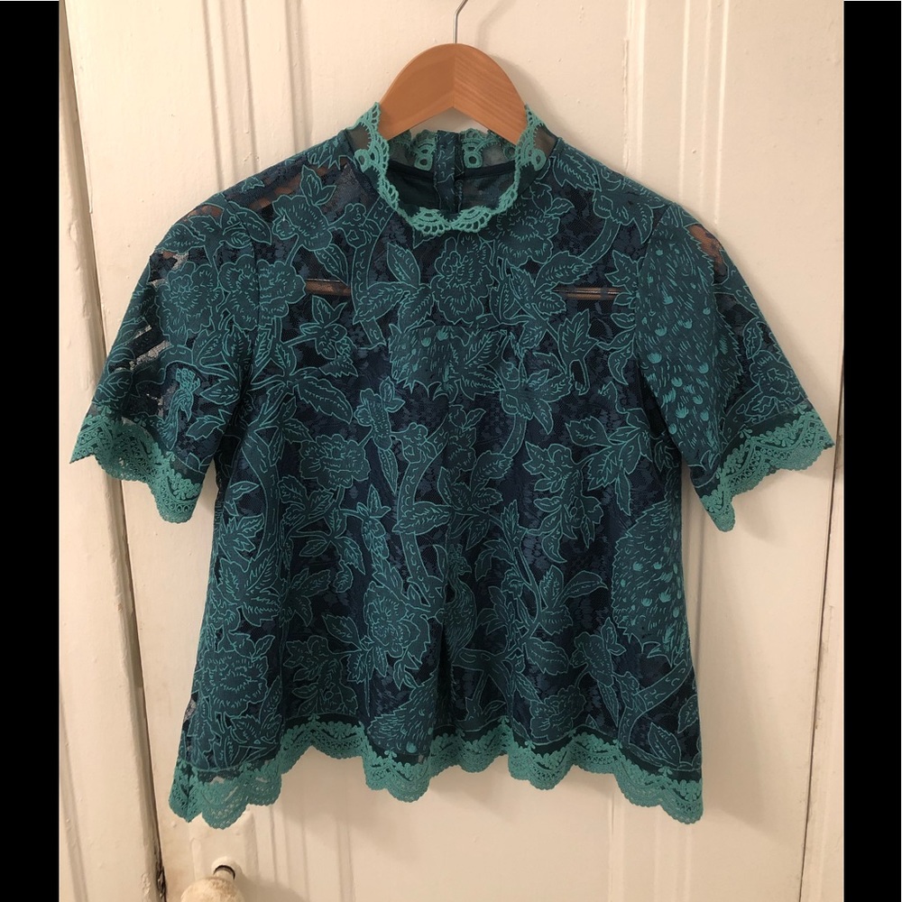 Anthropologie green lace top